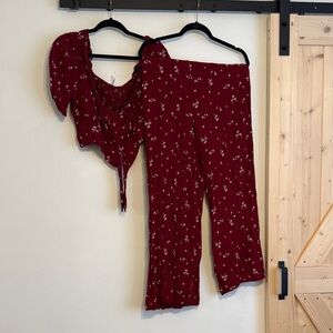 Free People Red Floral Two-Piece Outfit